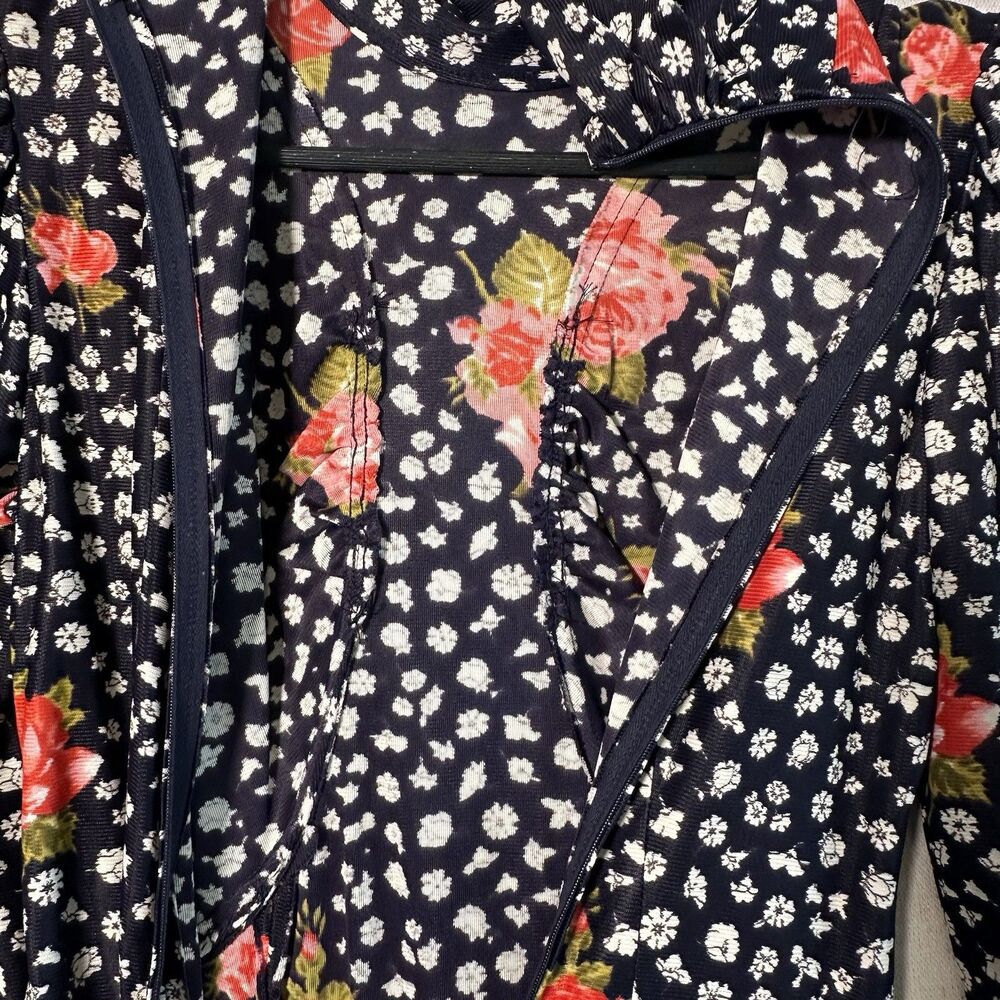 Vintage Handmade Navy Floral Dress Long Sleeve High Neck Cottagecore Midi Maxi - Picture 4 of 10